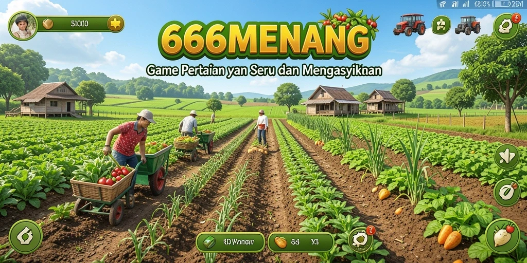 Tangkapan layar utama 666MENANG menunjukkan pemain sedang bertani dengan grafik yang menawan.