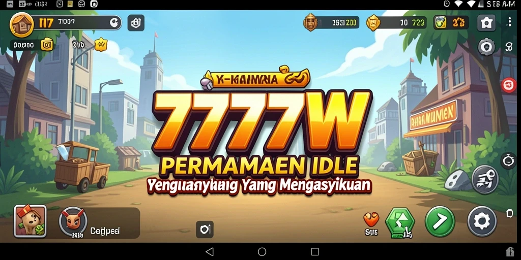 Tampilan gameplay 7777W yang menampilkan kemajuan dalam game Idle.
