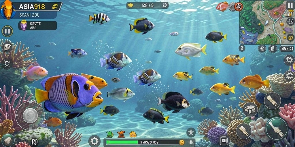 Screenshot menampilkan aksi menembak ikan di ASIA918.