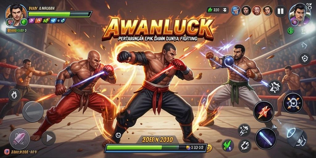 Screenshot utama AWANLUCK menampilkan aksi pertarungan yang mendebarkan.