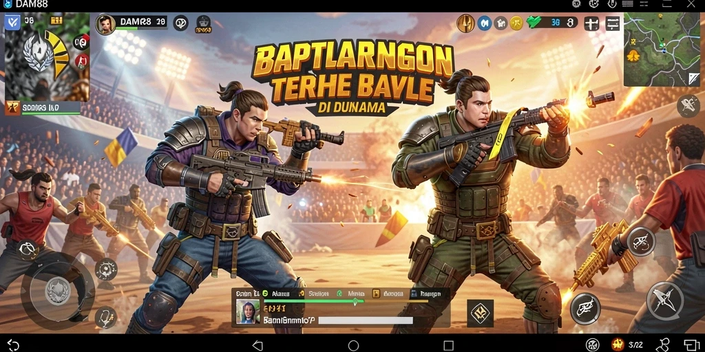 Screenshot dari gameplay <strong>DAM88</strong> menampilkan aksi pertempuran yang mendebarkan dalam Battle Royale.