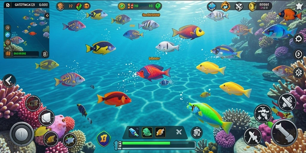 Screenshot gameplay GATOTKACA123 yang menampilkan aksi menembak ikan.