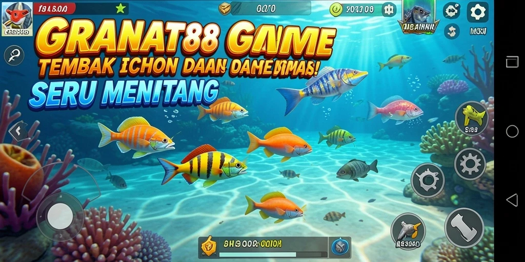 Tampilan utama gameplay GRANAT88 dengan aksi menembak ikan.