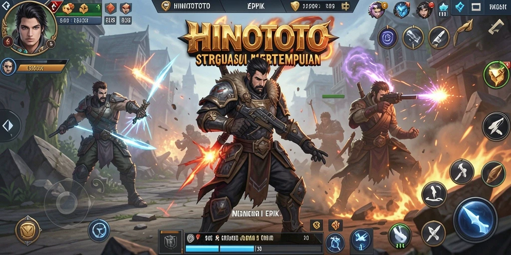 Tangkapan layar gameplay HINOTOTO menunjukkan pertempuran strategis yang seru