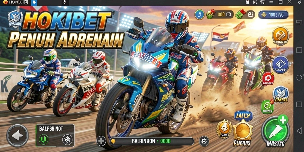 Screenshot dari gameplay HOKIBET menampilkan balapan motor yang seru dan mendebarkan.