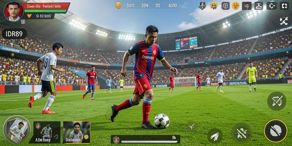 Tampilan permainan IDR89 dengan aksi penuh sepak bola.