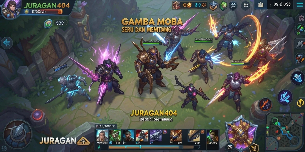 Screenshot menunjukkan aksi seru karakter dalam JURAGAN404 di arena pertempuran.