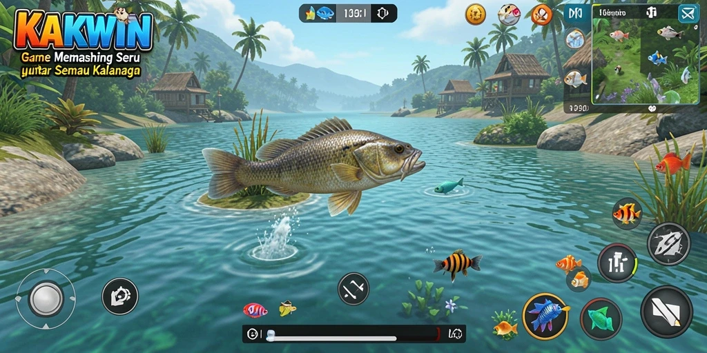 Screenshot gameplay KAKWIN menampilkan suasana memancing yang mendebarkan.