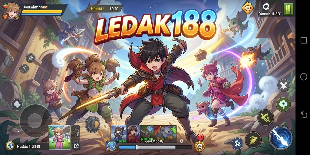 Gameplay LEDAK188 yang penuh warna dan karakter anime ikonik.