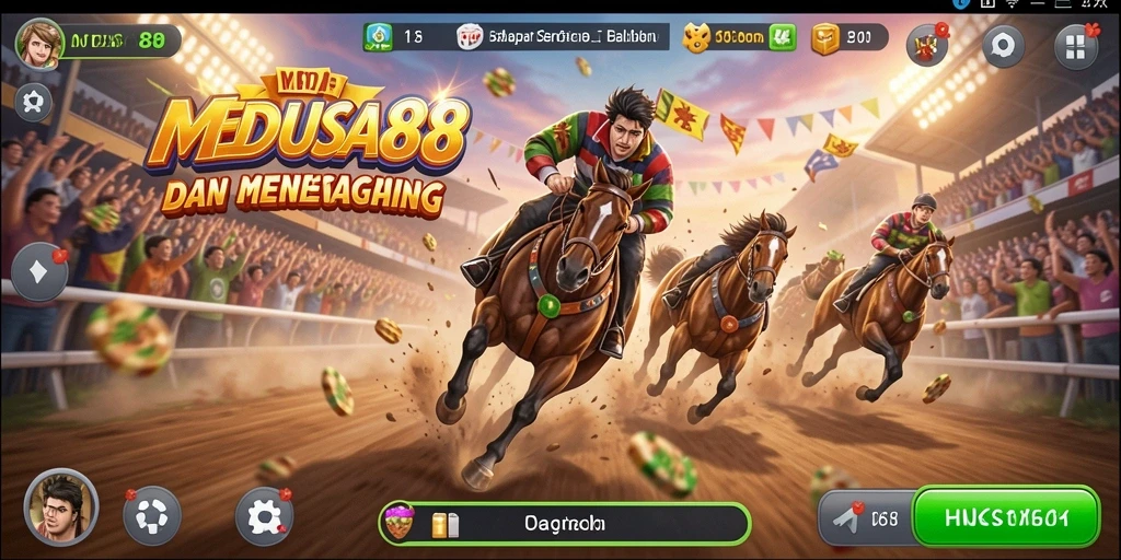 Screenshot utama MEDUSA88 menampilkan aksi balap yang intens dan mendebarkan.