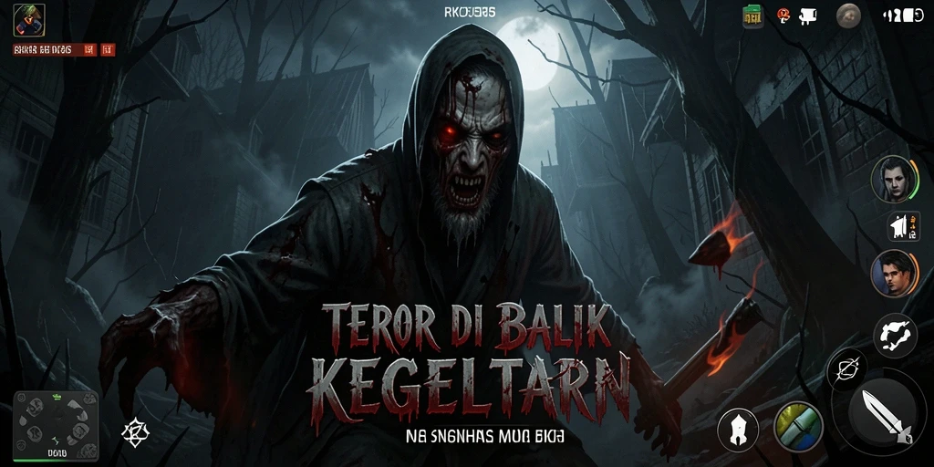 Screenshot gameplay RK55 menampilkan suasana gelap yang mencekam.