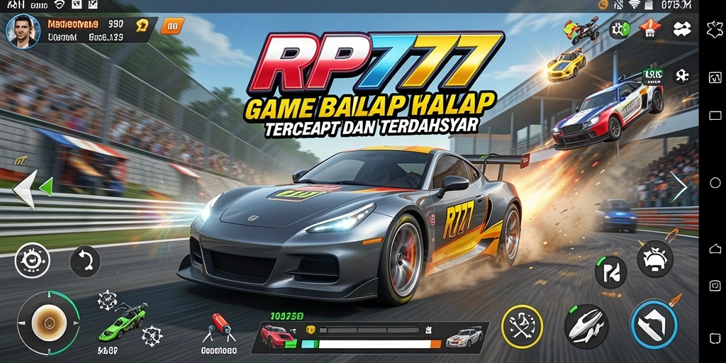 Screenshot dari gameplay RP777 yang menampilkan balapan penuh aksi.