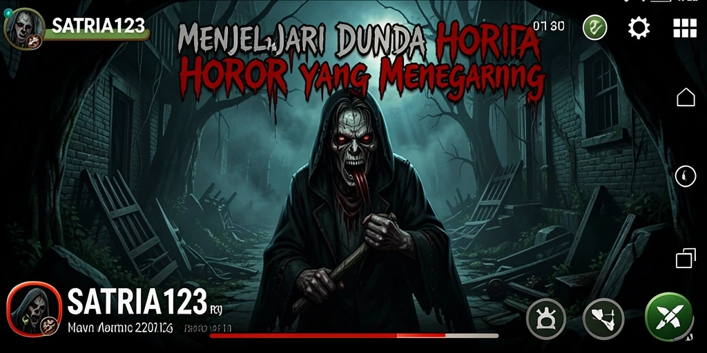 Screenshot gameplay SATRIA123 menampilkan momen mencekam saat menjelajahi lingkungan gelap.