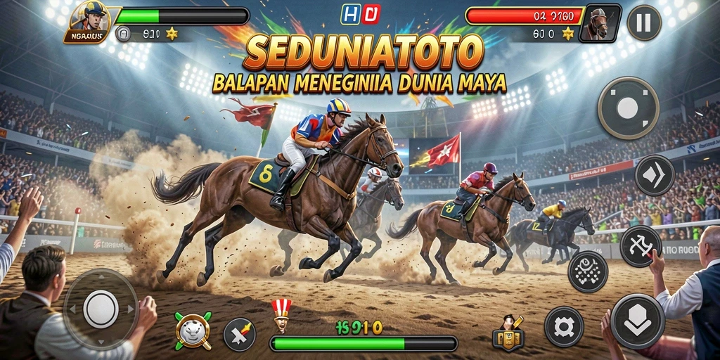 Tangkapan layar SEDUNIATOTO menampilkan aksi balapan yang mendebarkan.