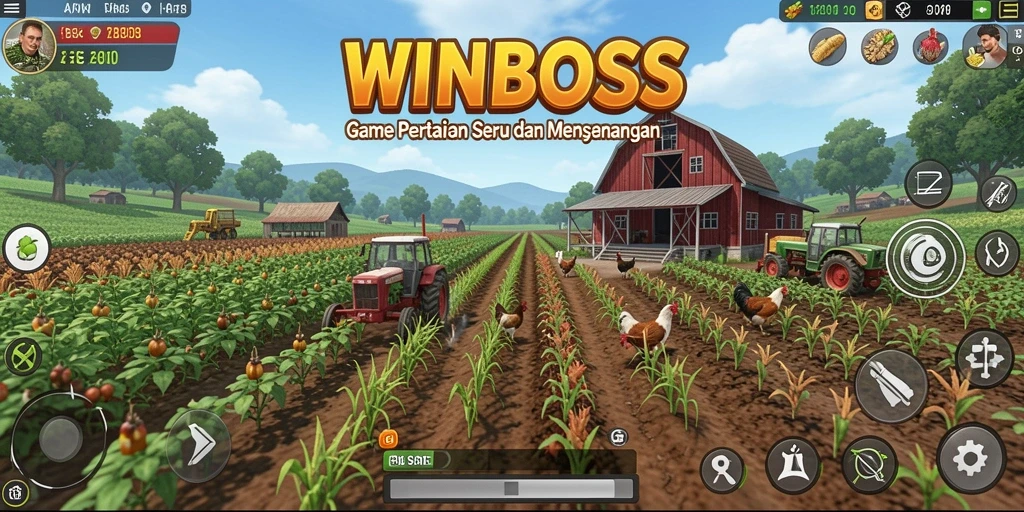 Screenshot WINBOSS menampilkan pengalaman bertani yang seru dan interaktif.