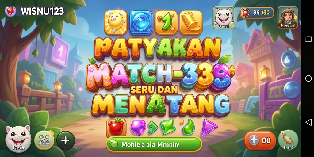 Tangkapan layar menunjukkan gameplay seru WISNU123 dengan warna-warna cerah.
